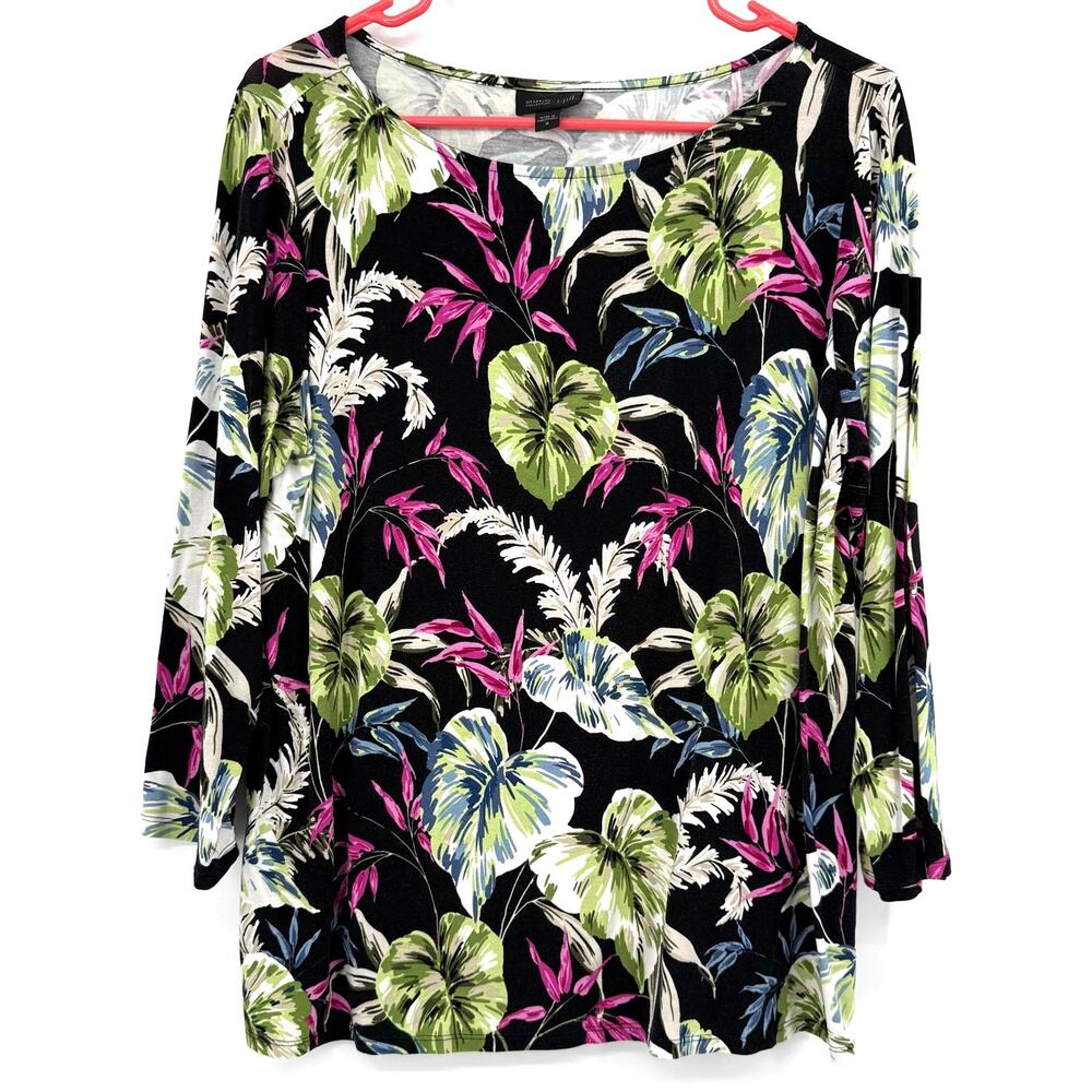 J.Jill Size Medium Wearever Collection Long Sleeve Top Blouse Shirt Floral Black